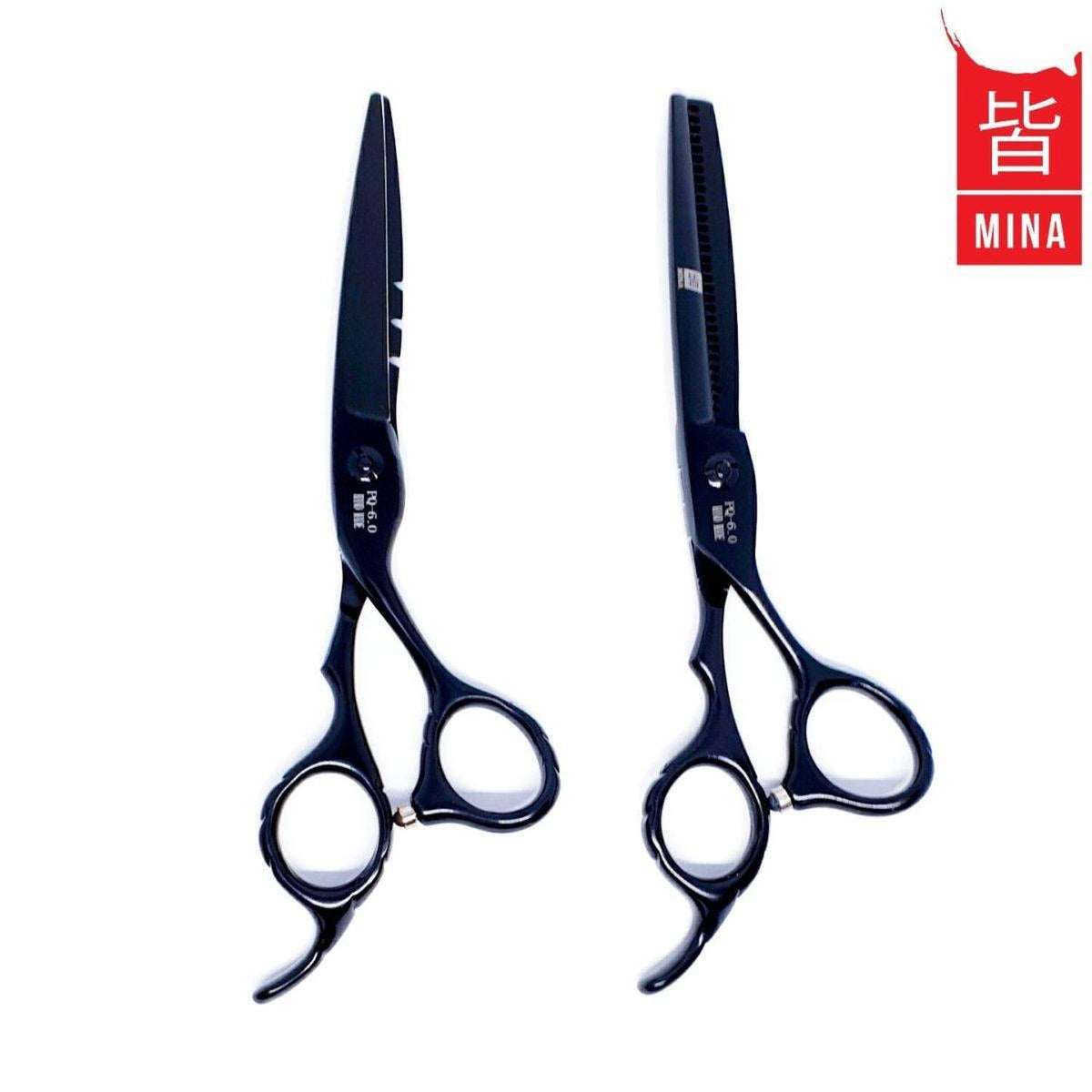Mina Matte Black Offset Hairdressing Scissor Set (SKU: MIN-MTB-S60)