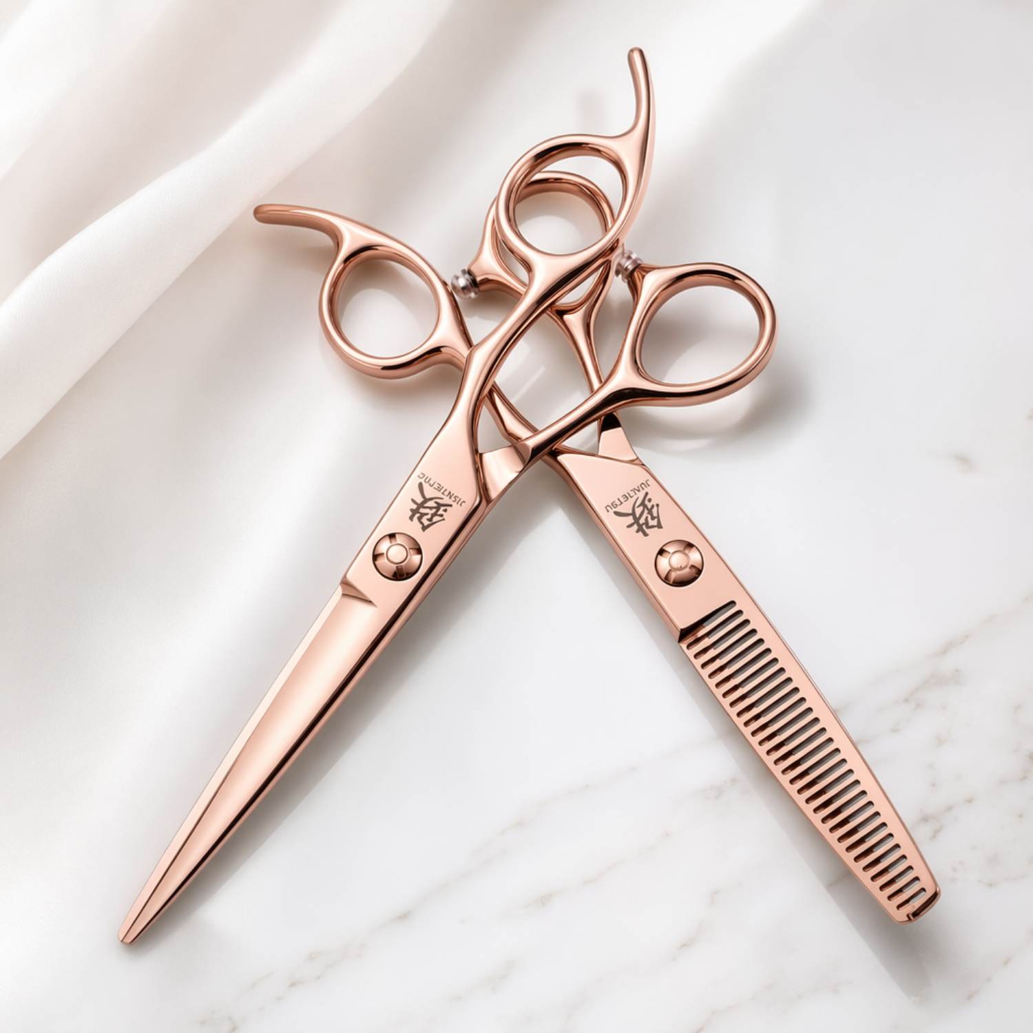 Juntetsu Rose Gold Hairdressing Scissor Set - front view (SKU: JUN-RSG-S50)