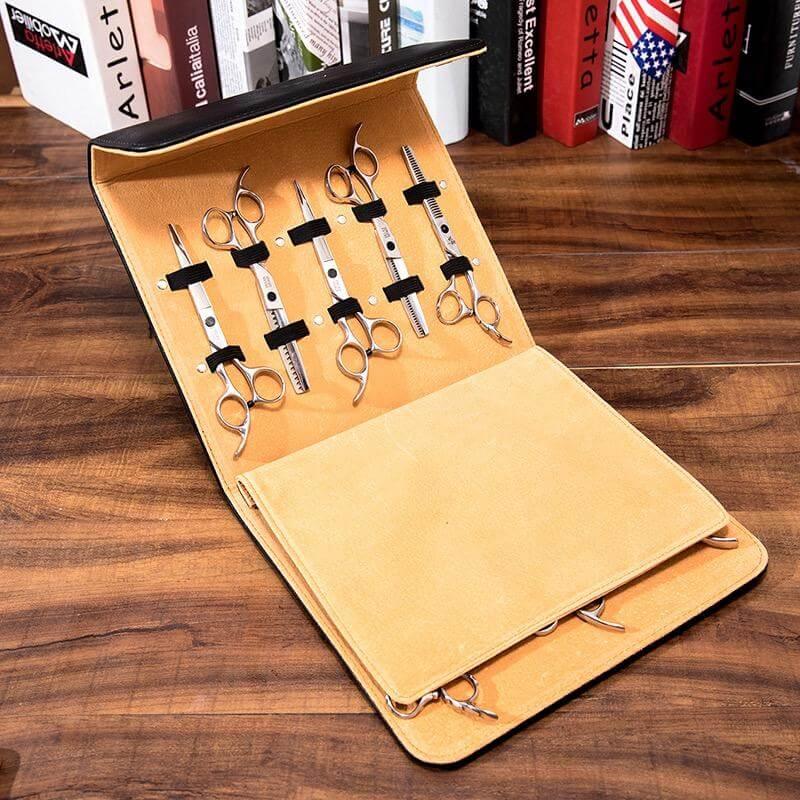 Premium JP Leather Scissor Case: 10 Piece Scissor Protector in - Leather Pouch For Hair Stylists &amp; Barbers