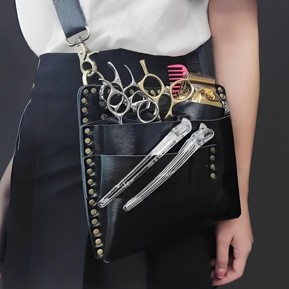 Juntetsu Kuro Flat Holster - 4 Professional Scissors (SKU: JUN-KURO-4PC)