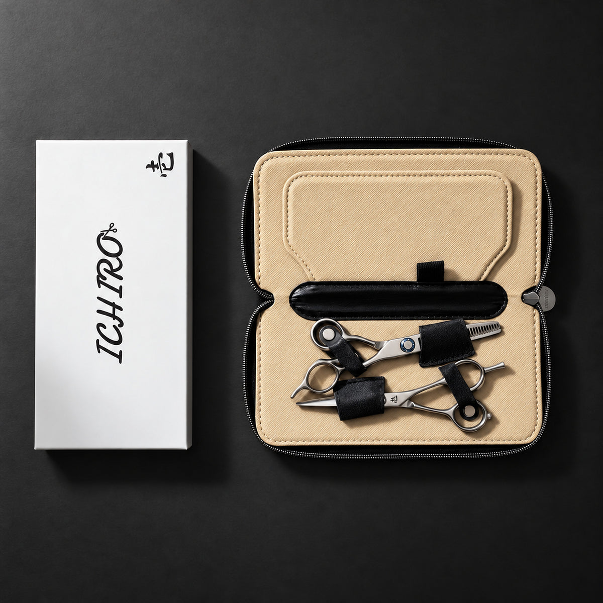 Ichiro travel case packed with a hair cutting scissor and a thinning scissor, scissors not included