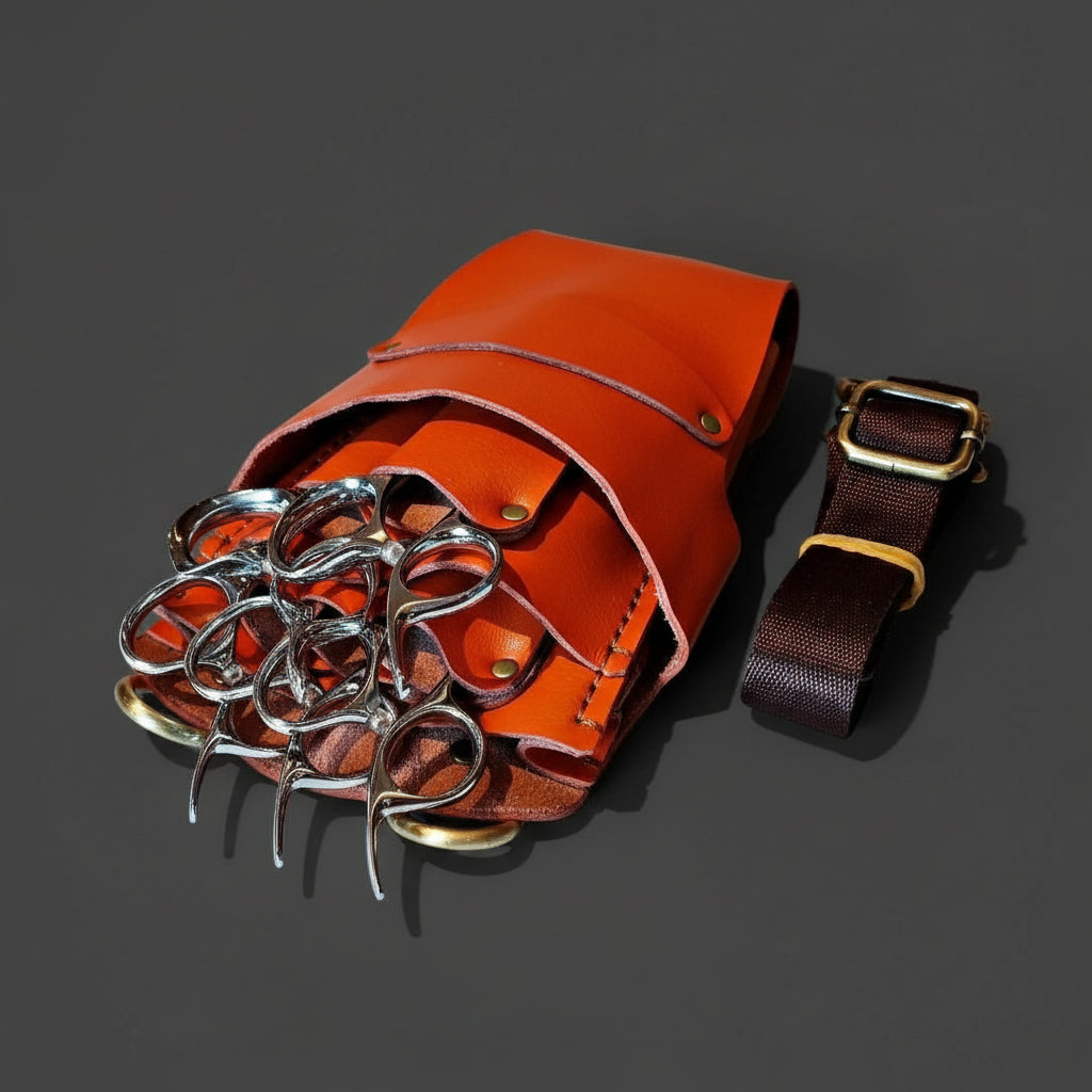 Premium Leather Hairstylist Holster: Protect 5 Hair Shears in - Leather Holster For Hair Stylists &amp; Barbers