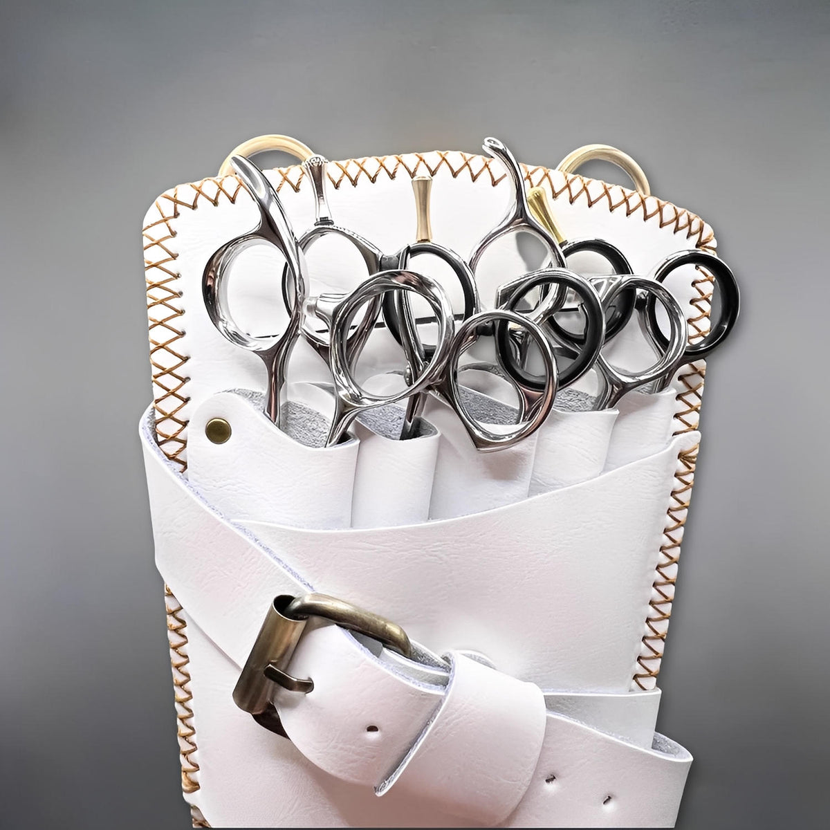 Juntetsu Artisan White Holster - 5 Professional Scissors (SKU: JUN-ARTWHT-5PC)