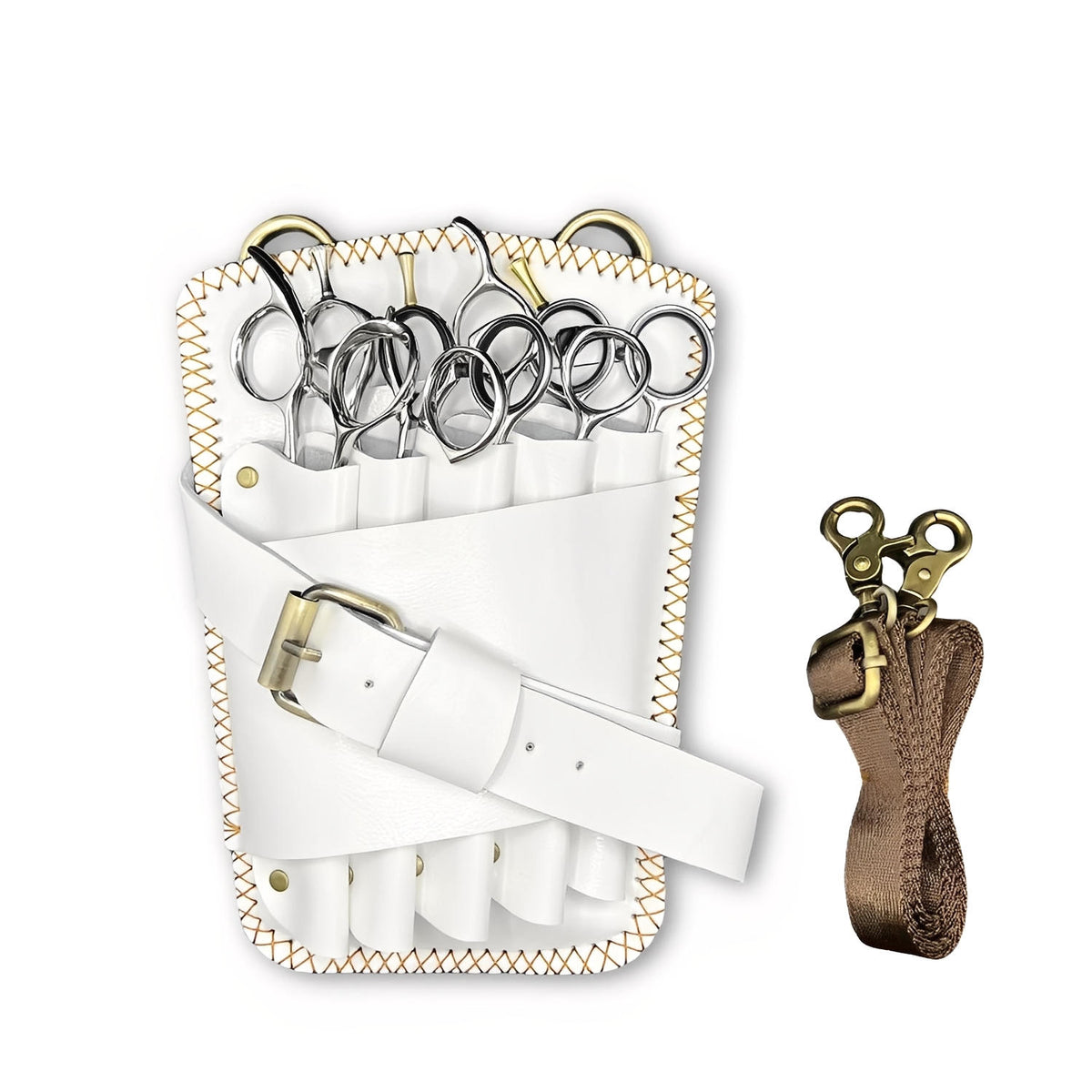 Juntetsu Artisan White Holster - 5 Professional Scissors (SKU: JUN-ARTWHT-5PC)