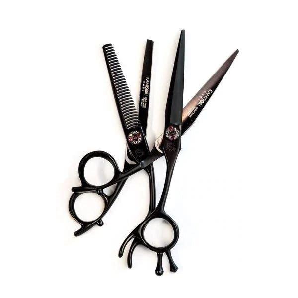 Kamisori Black Diamond III Hairdressing Scissor Set in - Hair Cutting &amp; Thinning Scissors Set For Hair Stylists &amp; Barbers