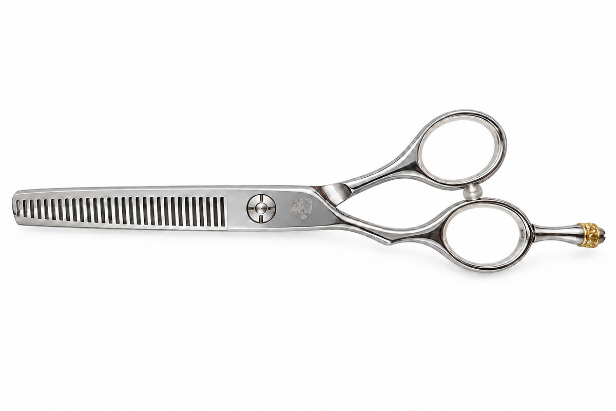Left-handed Ichiro Crown thinning scissors, 6 inch with V-shaped teeth, Scissor Hub (SKU: ICH-CRN-LT60)