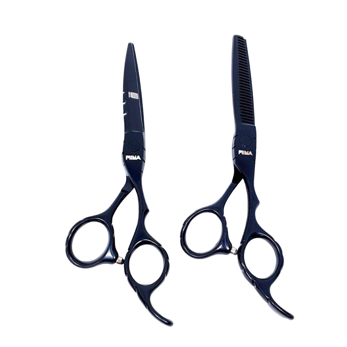 Mina Matte Black Offset Hairdressing Scissor Set (SKU: MIN-MTB-S60)