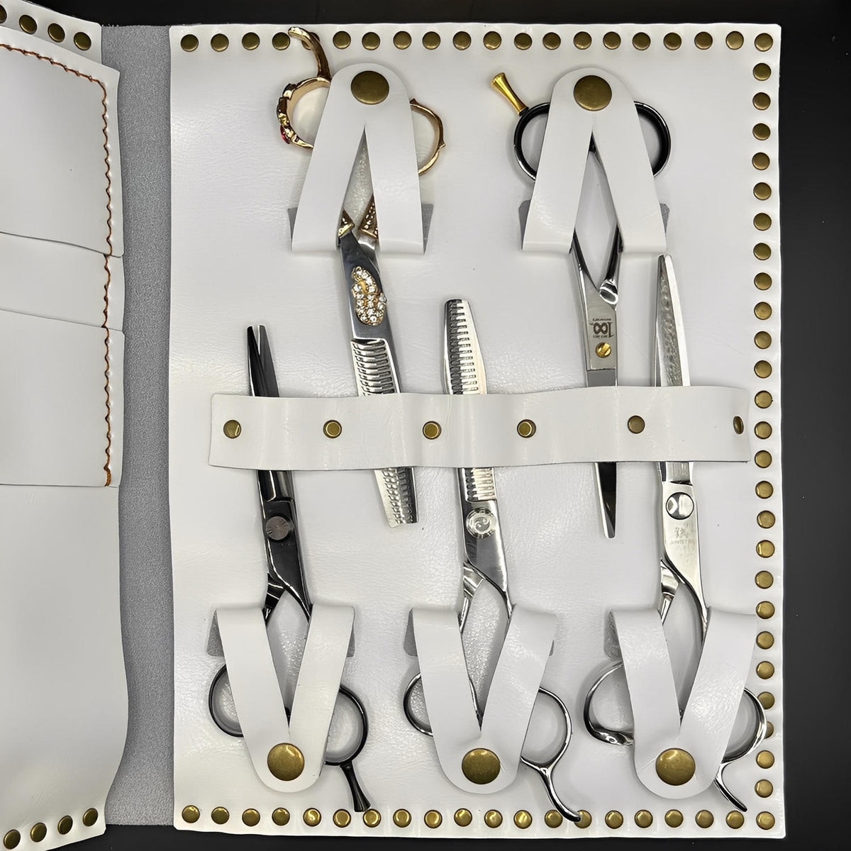 Premium White Leather Scissor Case - 5 Scissor Pocket (SKU: JUN-CASE-W10PC)